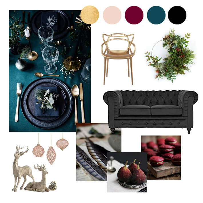 holiday party ideas mood board with pictures of christmas decorations